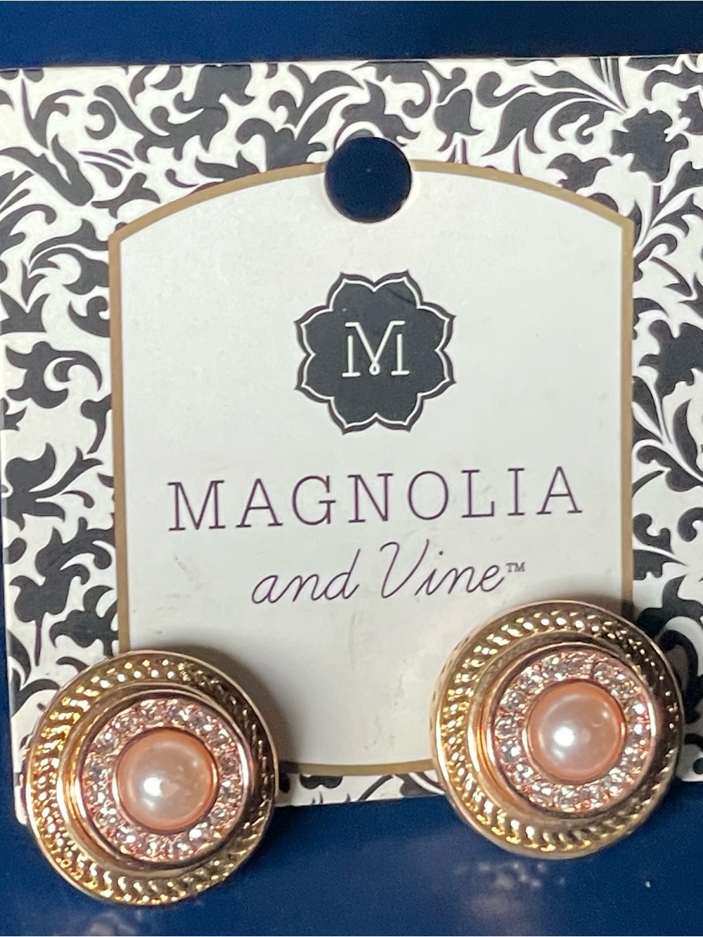 Magnolia and Vine Rose Gold Pearl Stud Earrings
